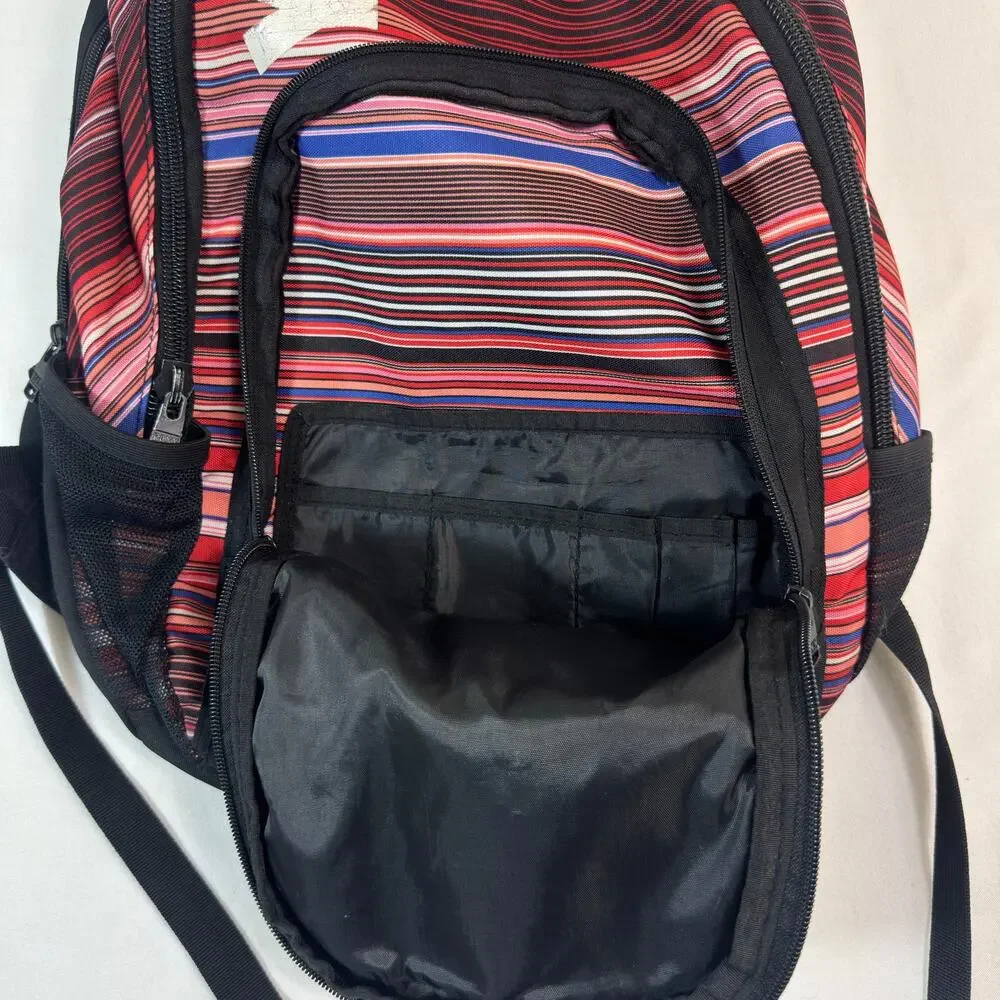 Y2K Roxy Womens Red Black Striped Backpack Multicolor School Travel Laptop Bag
